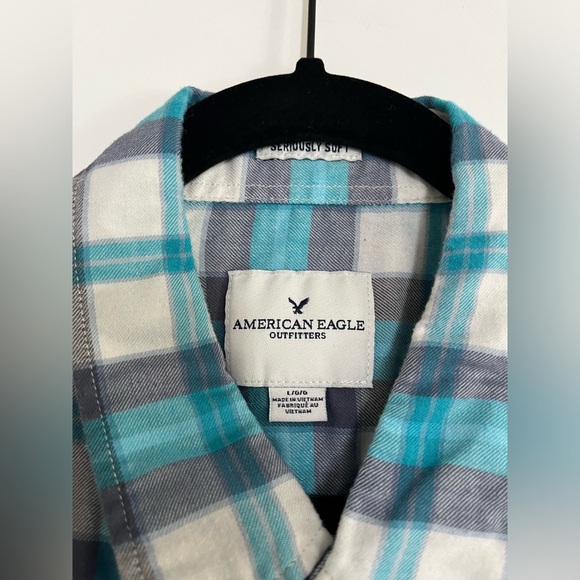 Men's American Eagle Blue Flannel Size Large - Picture 2 of 3